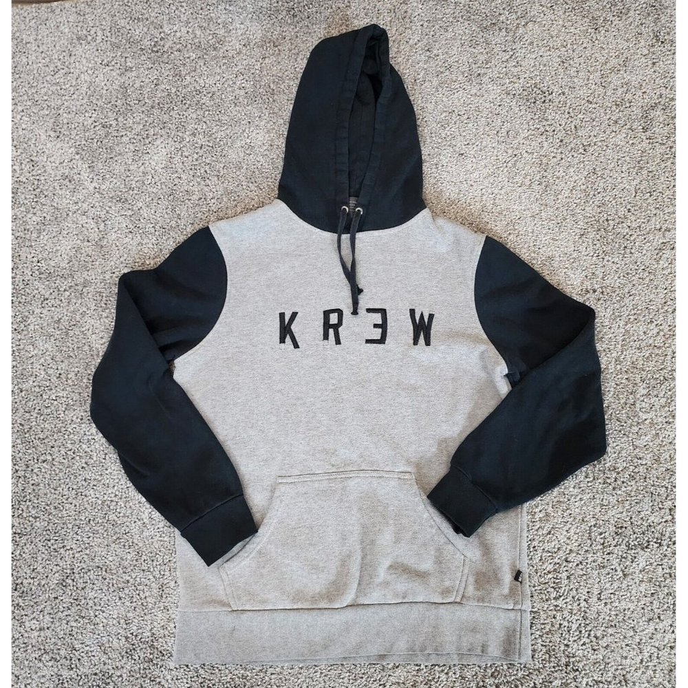 Krew‎ Hoodie Sweatshirt Men's Small Gray Black Long Sleeve Pocket Drawstring